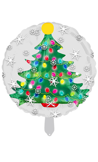 Silver Round Foil Balloon with Christmas Tree Design 18 inches