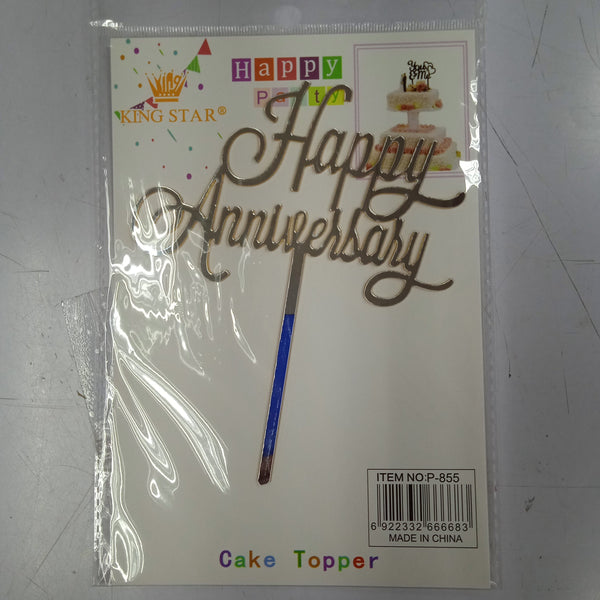 Cake Topper Happy Anniversary Cursive Silver
