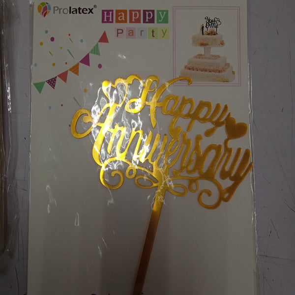 Cake Topper Happy Anniversary Cursive Gold