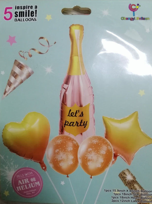 Foil Balloon Set (5in1) Lets Party Wine Bottle