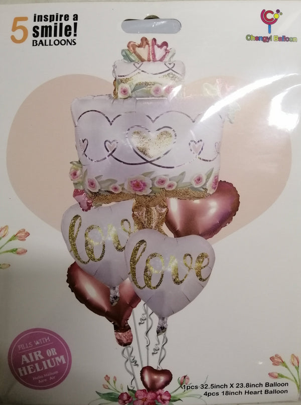 Foil Balloons Weeding Cake Love Heart (5in1)