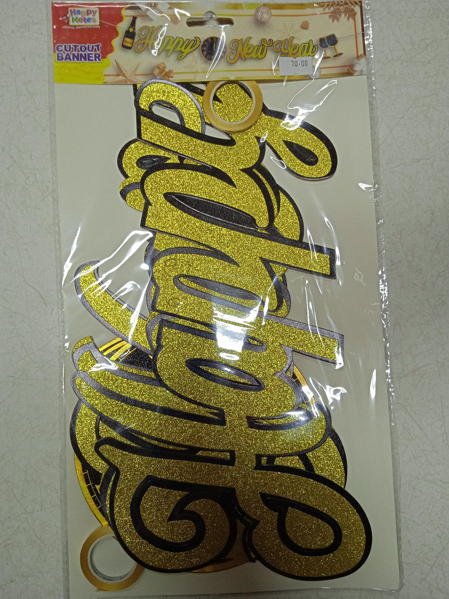Banner Happy New Year Gold with Black Lining