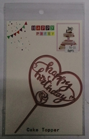 Cake Topper Happy Birthday Rose Gold Heart Cursive Acrylic