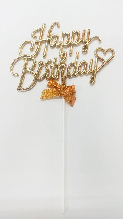 Cake Topper Happy Birthday Cursive Embossed