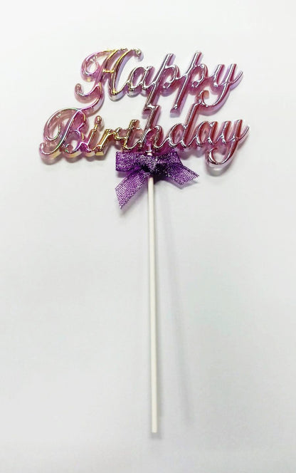 Cake Topper Happy Birthday Cursive Embossed