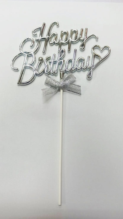 Cake Topper Happy Birthday Cursive Embossed