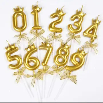 Candle Number Gold with Crown