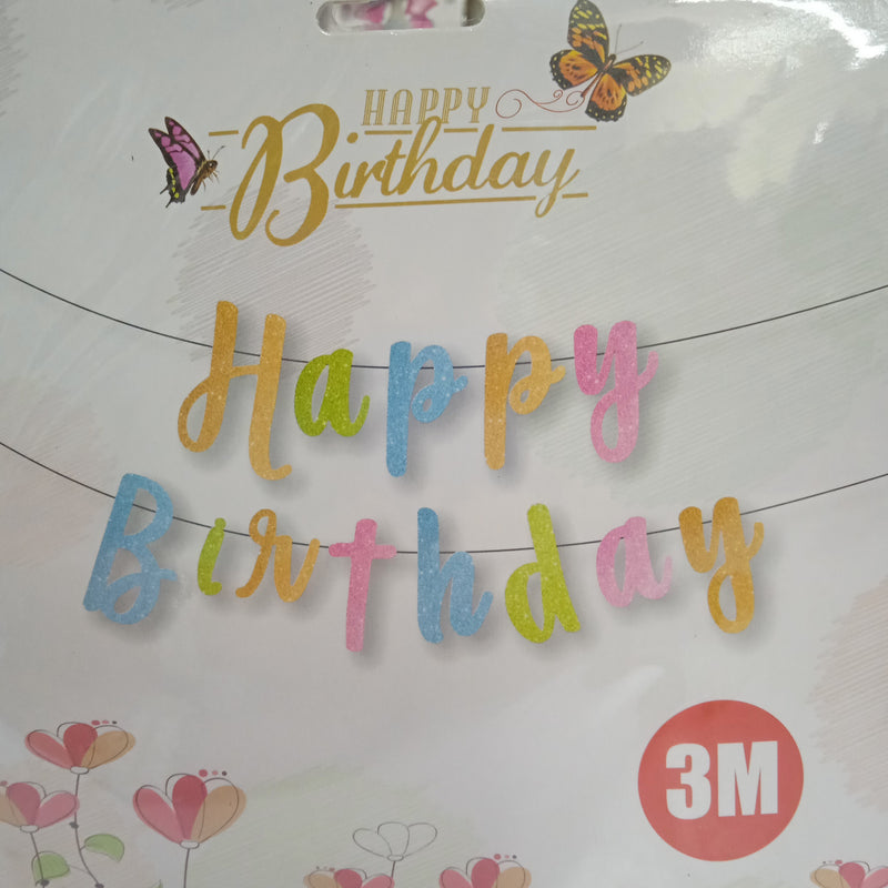 Happy birthday banner cursive glitter