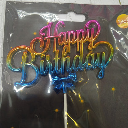 Cake Topper Happy Birthday Cursive Embossed