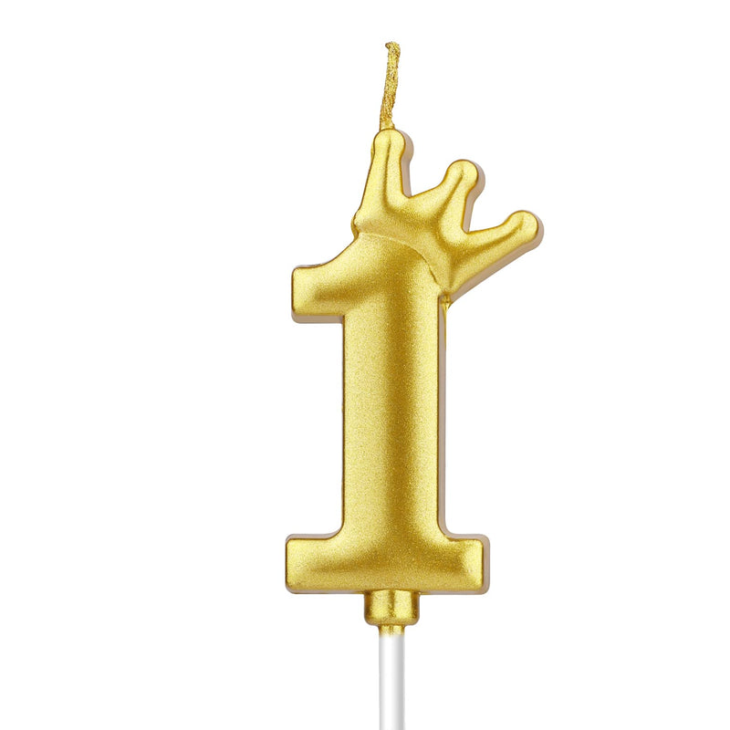 Candle Number Gold with Crown