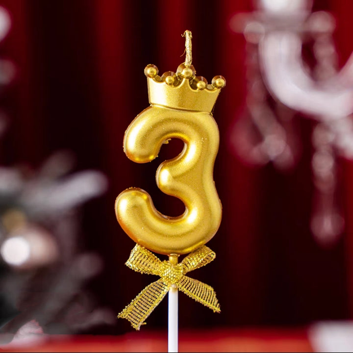 Candle Number Gold with Crown