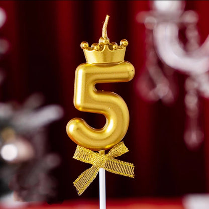 Candle Number Gold with Crown