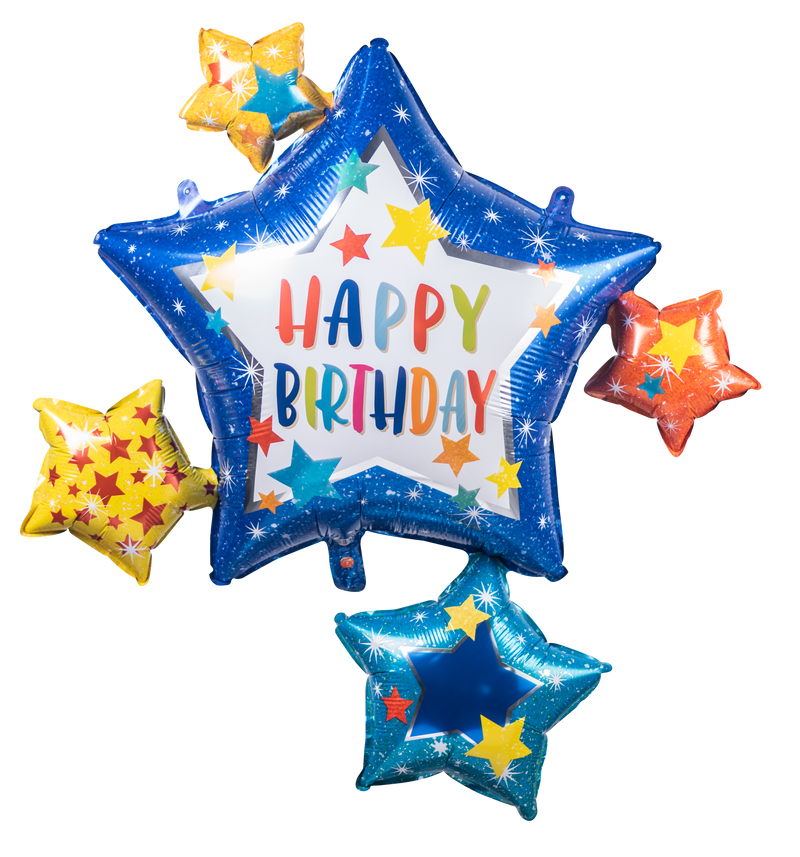 Foil Balloons Round & Stars Happy Birthday