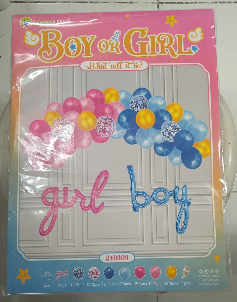 Gender reveal balloon garland