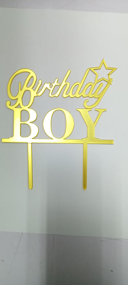 Cake Topper Birthday Boy Gold Acrylic