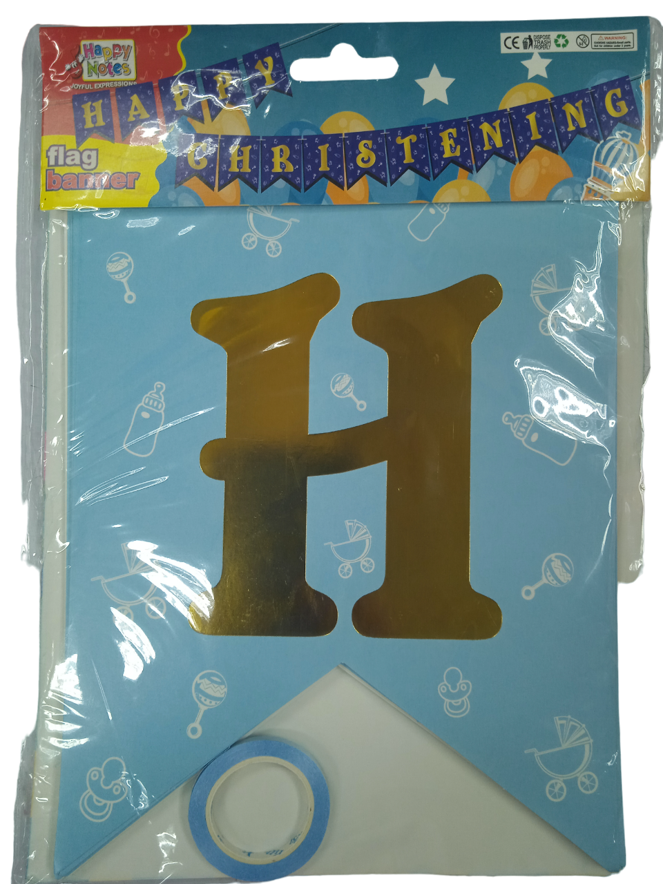 Banner Happy Christening w/ Gold Letters