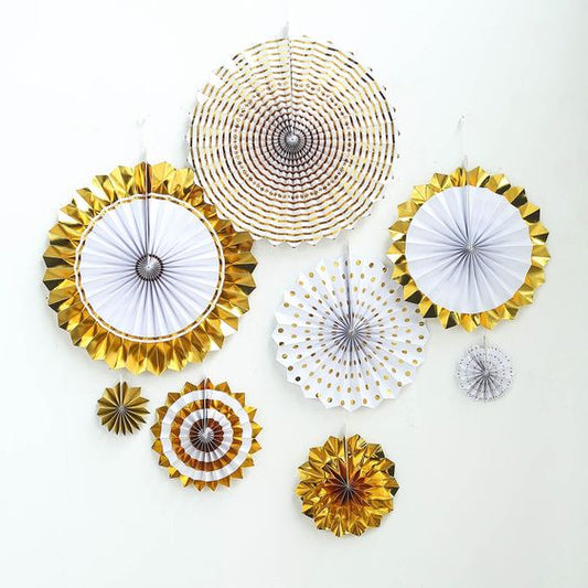 Paper Decorative Fan White with Gold Lining