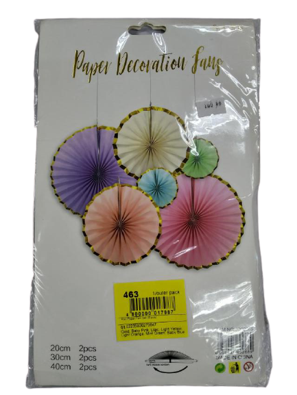 Fan Paper Decorative Assorted Color w/ Gold Lining