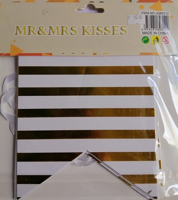 Banner Mr. & Mrs. Kisses Stripe Gold & White