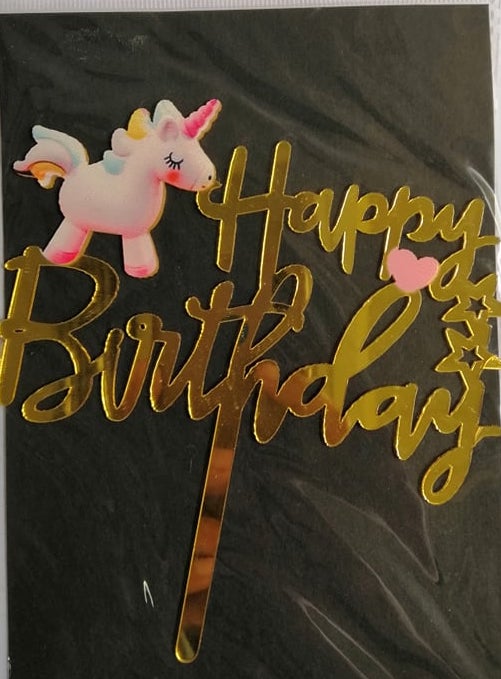 Cake Topper Happy Birthday Cursive Unicorn Top Acrylic