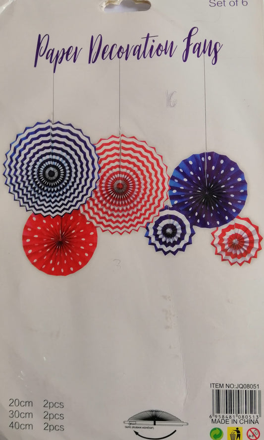 Fan Paper Decorative Assorted Color with Spiral & Dots Design