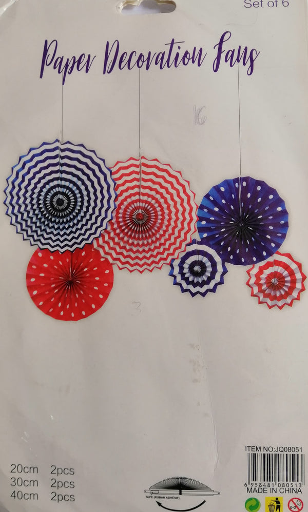 Fan Paper Decorative Assorted Color with Spiral & Dots Design