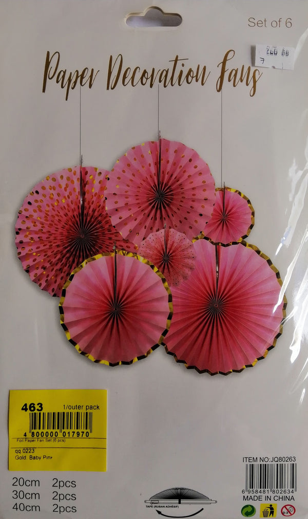 Fan Paper Decorative Pink with Gold Dots & Lining