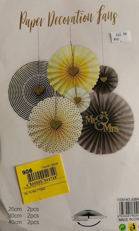 Décor Paper Fan Assorted Color Mr. & Mrs.