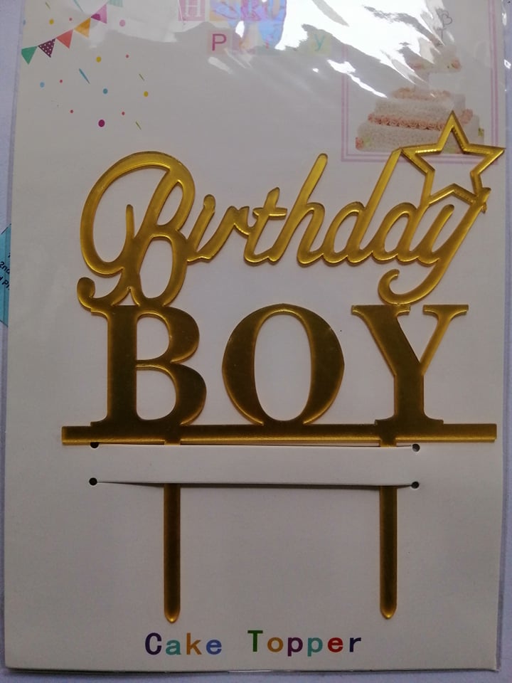 Cake Topper Birthday Boy Gold Acrylic