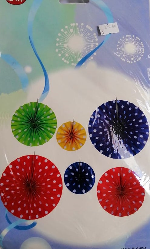 Fan Paper Decorative Assorted Color w/ Polka Dots Design