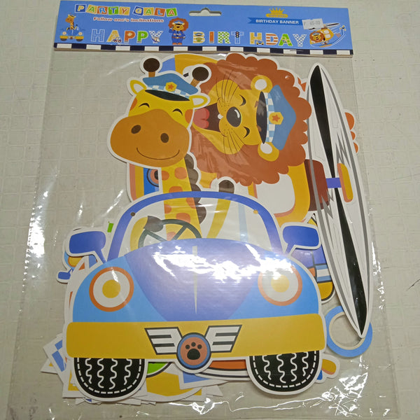 Banner Cutout Giraffe and Lion Happy Birthday