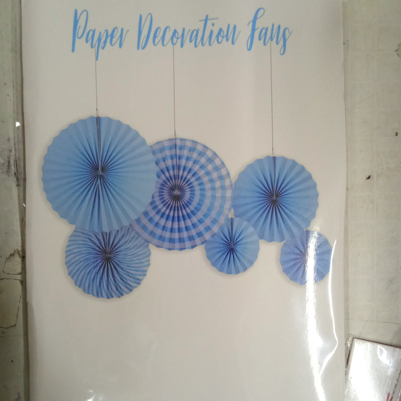 Décor Paper Fan Blue Plain & Spiral Design