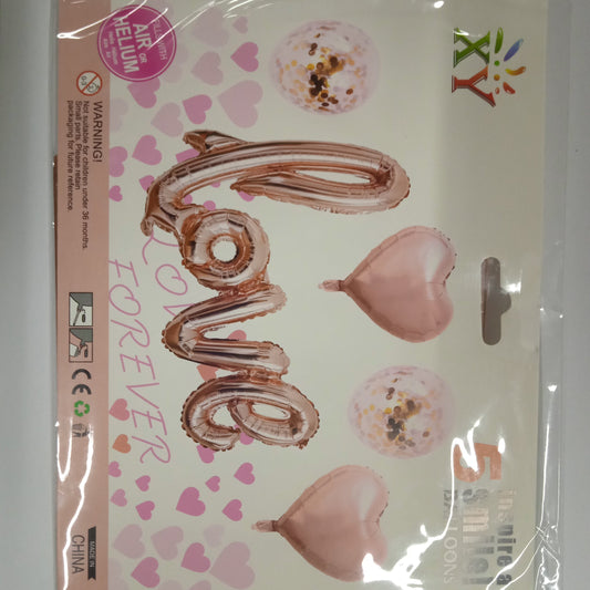 Foil Balloon Set (5in1) with Love ( Transparent Rose Gold )