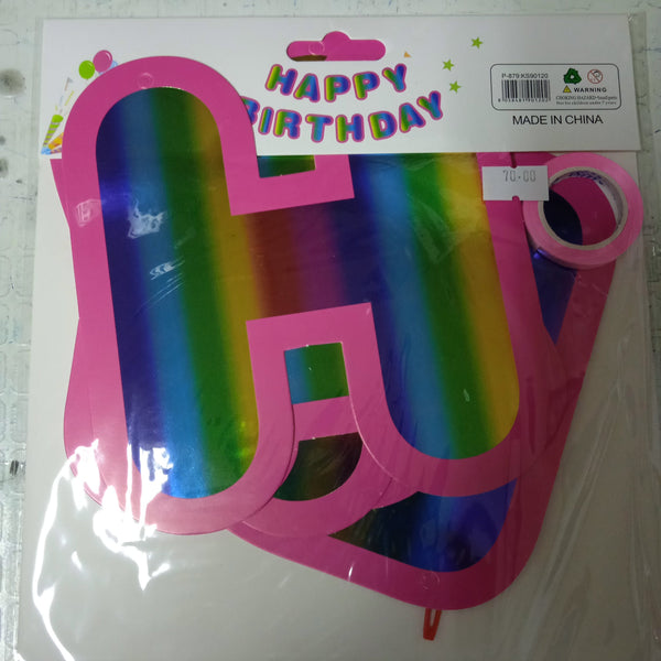 Banner Cutout Happy Birthday Multicolor with Lining Pink