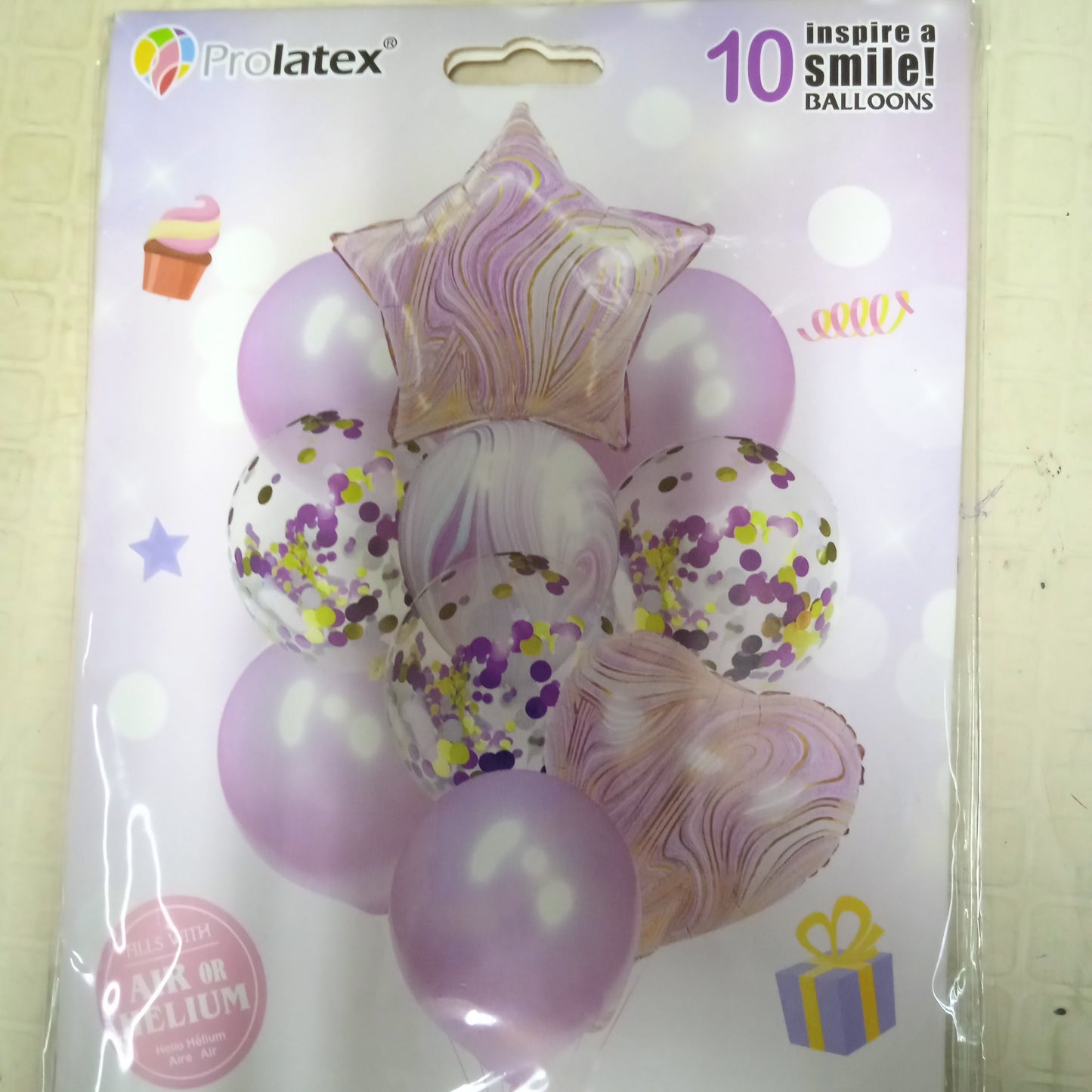 Foil Balloons Star and Heart Marble Colored Set (10in1)