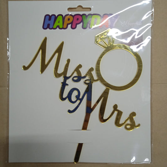 Cake Topper Miss to Mrs Acrylic