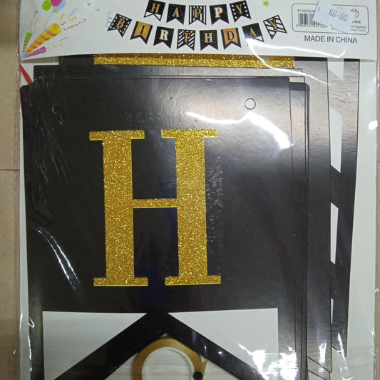 Banner Happy Birthday Glitter Black