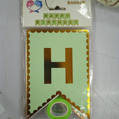 Banner Happy Birthday Small with Gold Border