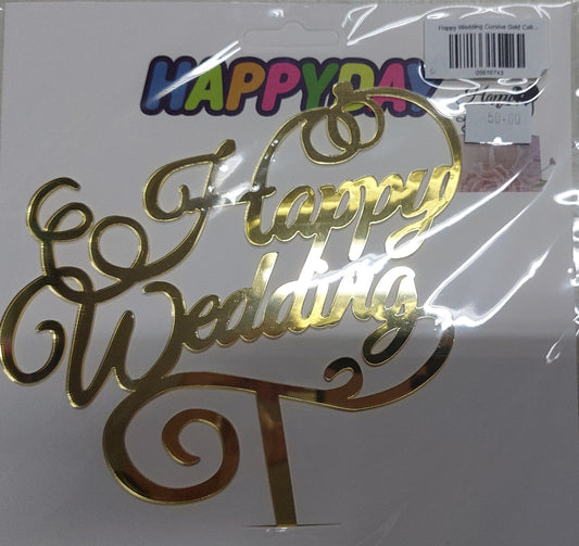 Cake Topper Happy Wedding Cursive Gold