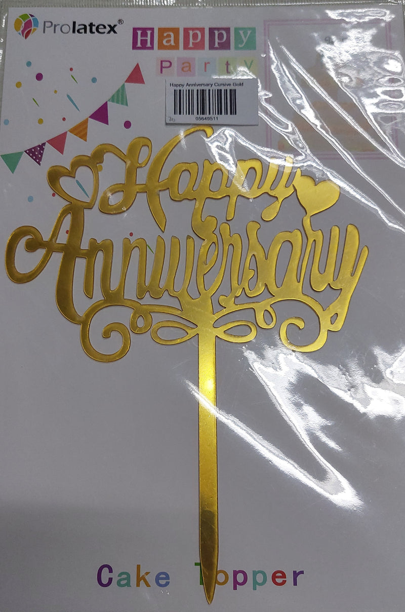 Cake Topper Happy Anniversary Cursive Gold