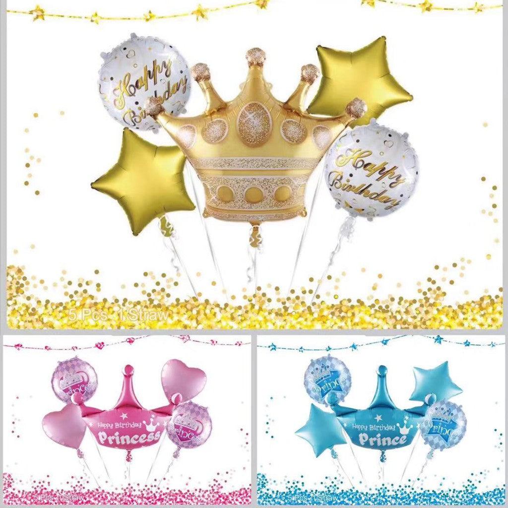 Foil Balloon Set (5in1) Royal Crown Marble