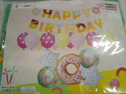 Foil Balloons with Banner Happy Birthday with Different Character