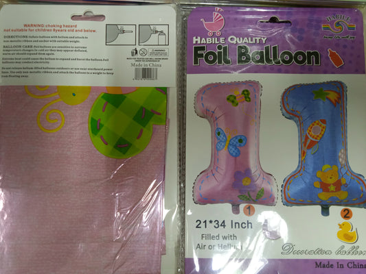 Foil Balloons Number 1 with Butterfly Design (Pink)