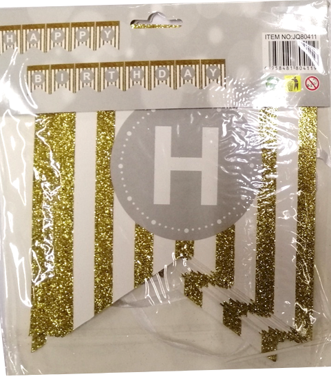 Banner Happy Birthday Gold Glitter