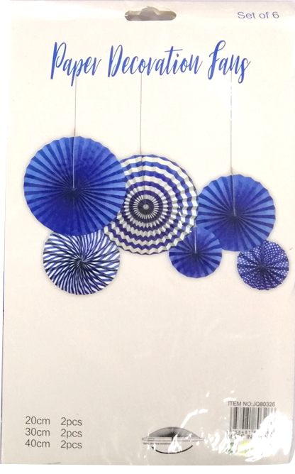 Décor Paper Fan Blue Plain & Spiral Design