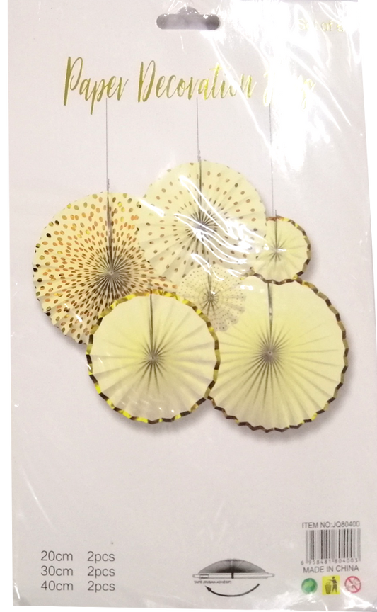 Fan Paper Decorative Pastel Yellow with Gold Lining