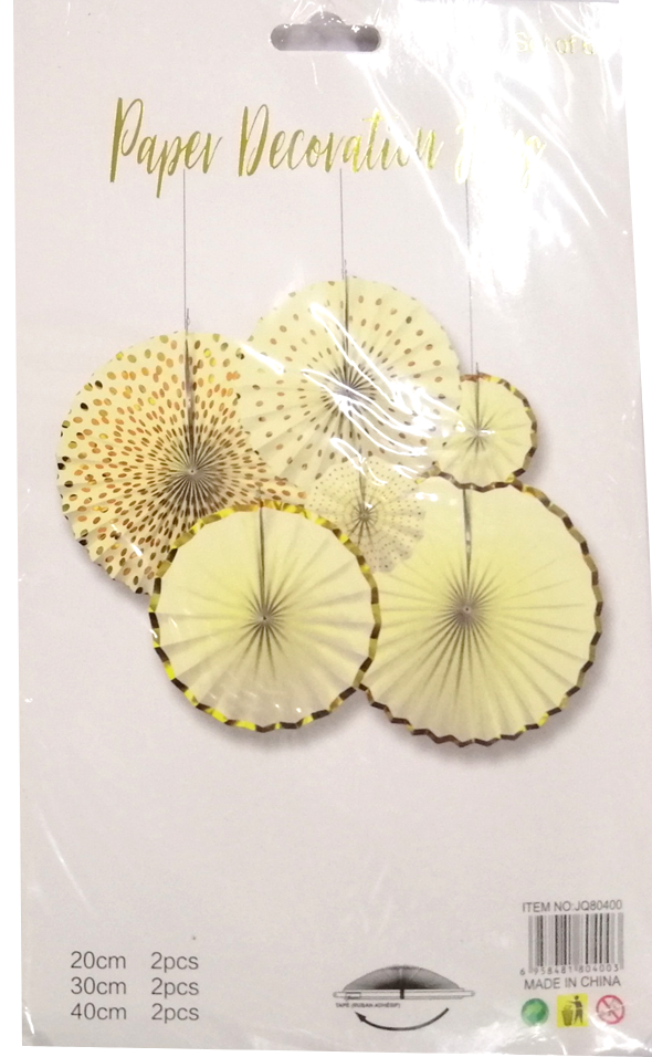 Fan Paper Decorative Pastel Yellow with Gold Lining