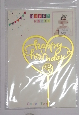 Cake Topper Acrylic Cake Happy Birthday Gold Heart Cursive