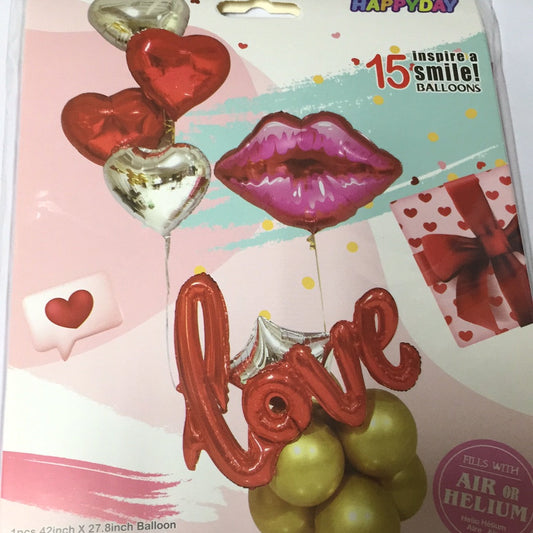 Foil Balloons Love with Lips Set (15in1)