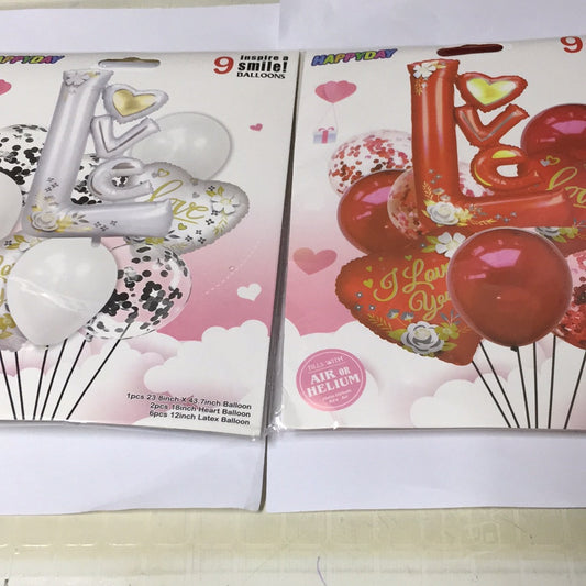 Foil Balloons Set with Love and Flower (9in1)